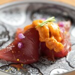 Pickled bonito on sea urchin