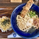 釜あげ饂飩 楽 - 温ちく天ぶっかけ定食（ちらし寿司）