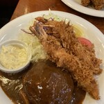 Momburan - ハンバーグ200gとエビフライのランチ