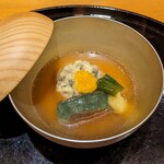 割烹 渡邊 - すっぽんのしんじょう、九条葱と蓬の麩