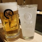 Tsukishima Monja Okonomiyaki Makoto - アサヒスーパードライ＆ゆず酒ソーダ割（税込693+605円）