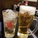 もんじゃ 蔵 - エビス樽生ビール＆梅酒サワー（税込590+460円）