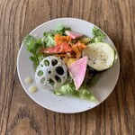 Mahora Shokudou - 前菜のサラダ。グレープフルーツのドレッシング