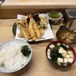 Imoya - 天ぷら定食 ¥900+海老 ¥250+インゲン ¥100