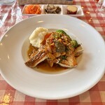 花・ふらんす食堂やまもと - 定食：真鯛のソテー(\1,780)　A.アーモンド入り、シェリーヴィネガー風味の焦がしバターソース