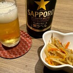 Ofukurono Aji Agata - ビールと付き出しのきんぴらごぼう❗️