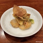 千陽 - 真魚鰹の衣揚げと筍､蕗の薹､楤ノ芽の素揚げ