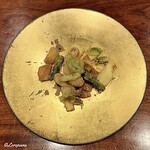 千陽 - 真魚鰹の衣揚げと筍､蕗の薹､楤ノ芽の素揚げ