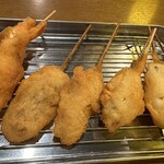 串かつとハイボール　コマネチ - 串カツ(大えび・牛肉・カキ・白ネギ・えび)
