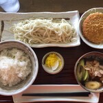 加賀家食堂 - おすすめC定食。肉汁うどん定食(ハムカツ+半ライス)  ¥1,100(税込)