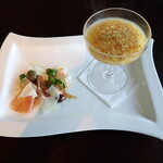 フランス食堂1663 - プロシュート＆チーズ＆厳選オリーブマリネ　本日のスープ