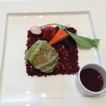 リストランテKubotsu - 肉料理です。ひたまつのスペシャリテか？フォアグラのキャベツ包みだ