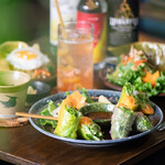 Bintan Shokudou - ゴイクン(ベトナム生春巻)ガドガド(ピーナッツソースで食べるゆで野菜のサラダ)、ナシゴレン(インドネシアの目玉焼きの乗った焼飯)
