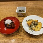 あかぎ - 鮟鱇の煮凝り、インカのめざめ、奥に鞍掛豆