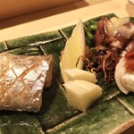 Asabu Juuban Sushi Tomo - ホタルイカ＋太刀魚＋べったら漬け＋葉玉ねぎ＆もろみ