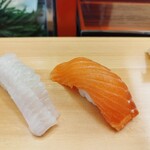 呉竹鮨 - エンガワ、サーモン