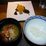 銀座 座屋 - ９．お食事～ヒノヒカリ土鍋炊きご飯・伊勢海老の味噌汁・香の物　2014.1.31