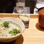 日本料理 晴山 - たらこの味噌漬けと筍と菜の花ご飯