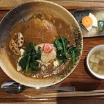 町家喫茶 三宅商店 - 三宅カレー+ケーキセット(スープ・浅漬け・ドリンク付)¥1400