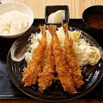 Tonkatsu Maruya - とんかつ まるや 竹橋店 海老フライ定食 税込1,100円 ご飯少な目でお願い