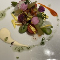 ル ポタジェ - グリンアスパラとホタルイカのマリネ 春の色々お野菜と共に