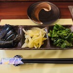 和彩むねや - 茄子の揚げ浸し、セロリのお浸し、菜の花のからし和え