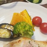 キッチン ブルー グローブ - 備え付け野菜のアップ