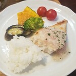 キッチン ブルー グローブ - ご飯をのせて