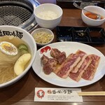 Yakiniku Reimen Yamanakaya - 焼肉冷麺セット(元氣カルビ&豚はらみ)+ライスセット