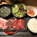 食べ飲み放題 焼肉ダイニングちからや - 牛ミックス定食(カルビ・ロース・ハラミ) (100g) 1280円」