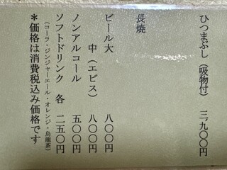 うなぎ魚徳 - メニュー