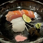 Akanezaka Oonuma - 大好きな大沼さんのお造り。ビックリしたのは、昆布醤油の特許を取られたとの事。桜の香りのお塩も良かったです❀