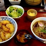 まるまつ - 「海老満開天丼•ミニそばセット」着盆＼(^o^)／