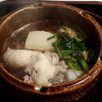 割烹 新多久 - 穴熊と芹の鍋