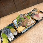 ごっつり - 銀鯖三種盛(〆さば、漬け、くんせい)