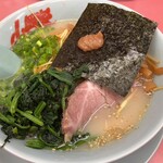 山岡家 - 朝ラーメン+メンマ+ピリ辛ネギ+ほうれん草