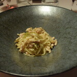 リストランテ カノフィーロ - 赤平産火をどりと遮光たんぽぽのアーリオオーリオ　タリオリーニ