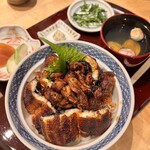 Hamamatsujiyaki Unagi Masa - ▫︎肝入り上うなぎ丼　5,100円　全てのお食事には浜名湖青海苔、わさび漬け、蛤のお吸い物、そして香の物は小メロン漬けもの、浜松大根の味噌漬けものがついてますよ