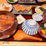 Hamamatsujiyaki Unagi Masa - ▫︎上おひつ鰻　白焼き付き　5,900円　全てのお食事には浜名湖青海苔、わさび漬け、蛤のお吸い物、そして香の物は小メロン漬けもの、浜松大根の味噌漬けものがついてましたよ