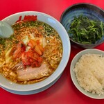 Ramen Yamaokaya - 旨辛スタミナらーめん半ライスセット＋トッピングのほうれん草