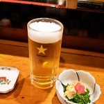 寿し富 - 生ビール・付きだし