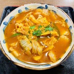 Gokurakuyu Oshokujidokoro - 注文から14分程で着丼。白菜はシャキッと炒められて、噛み応えのある厚切り豚肉はたっぷり入って脂も乗ってる。