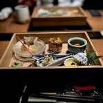 日本料理　時宜 - 松葉蟹の紅白膾　バターナッツムースキャビア　 海老芋唐揚げ浅葱ピューレ　 蛤柚子味噌焼き　雲丹いくら寿司　のどぐろ炭火焼