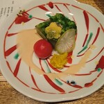 能登金沢の幸 銀座 ふる田 - 青菜のゼリー寄せ…かな？(*´-`)盛り付けが鮮やかで美しい✨