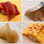 はま寿司 - 写真にも表れているように新鮮さがイマイチだった。(玉子は除く)