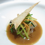 エクアトゥール - オードブル　スープドポワソン　カニ味噌とズワイガニのガレット　赤穂産牡蠣のポアレ