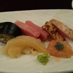 鮨 波やし - ［３回目］刺身５点盛(イワシ・中トロ・ブリたたき・甘エビ・青柳)