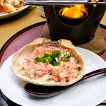 Numadu Kourahonten Hakkouen - かに味噌甲羅焼（￥1078）。濃厚なかに味噌、お酒にぴったり