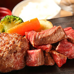 Yougan Shokudou Shin'Nosuke - 和牛100％ハンバーグと和牛切り落としステーキ定食（数量限定）