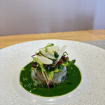 フィエルテ - 赤海老と独活 春菊のソース